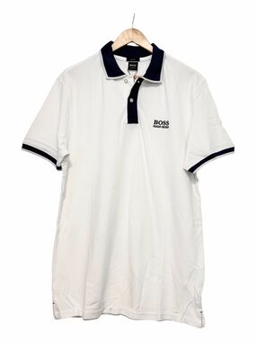 NEW Hugo Boss White Polo Shirt with Navy Trim Slim Fit Size XL
